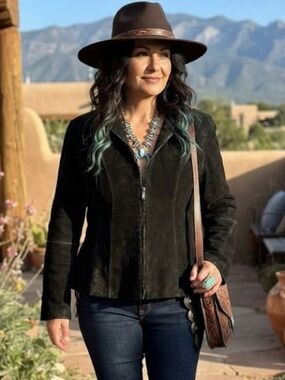b.u.m. equipment Black Genuine Suede Leather Jacket Southwestern Boho Western